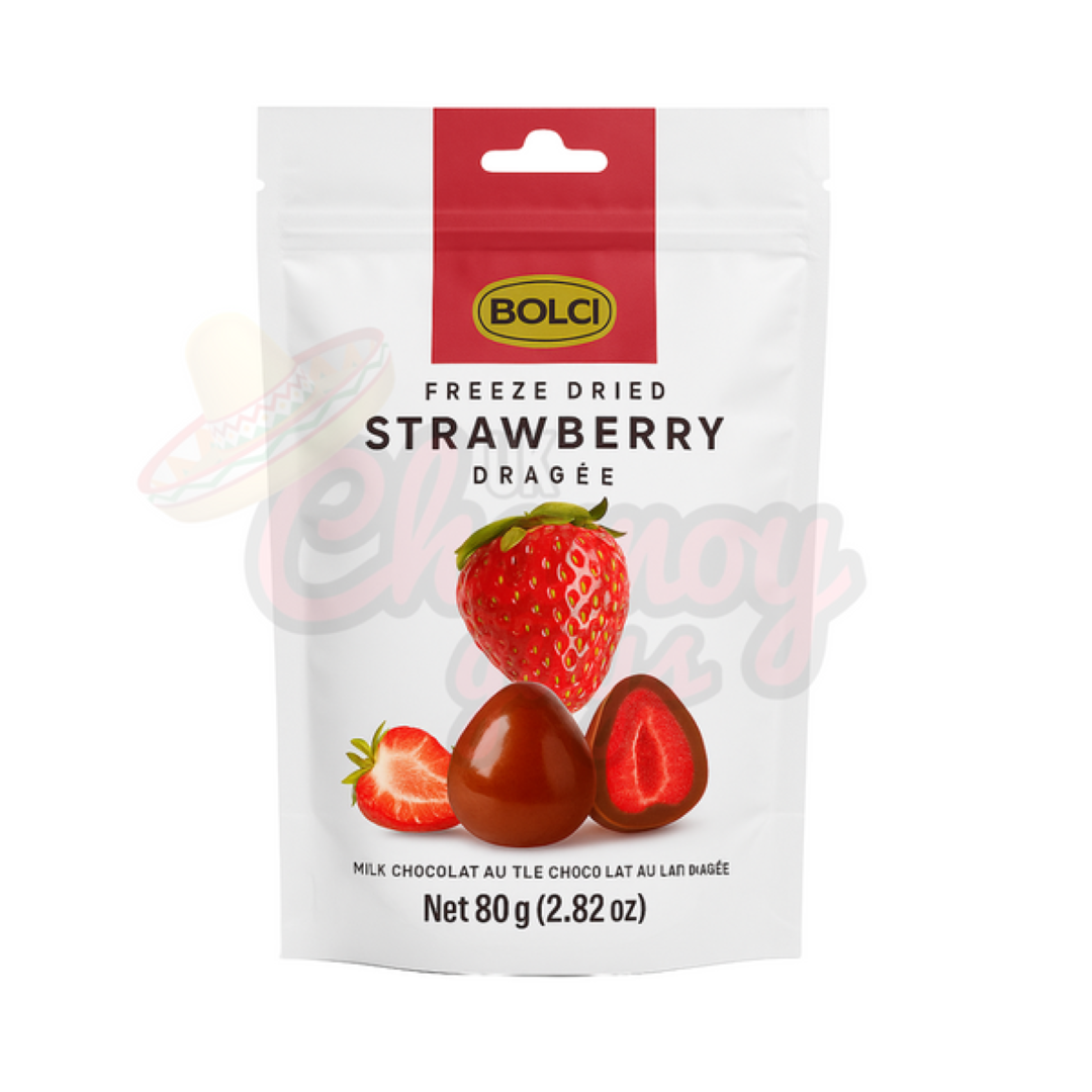 BOLCI FREEZE DRIED STRAWBERRY DRAGEEMILK CHOC 80G